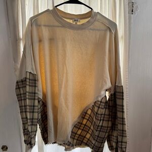 Plaid Patchwork Shirt - Cream and Brown